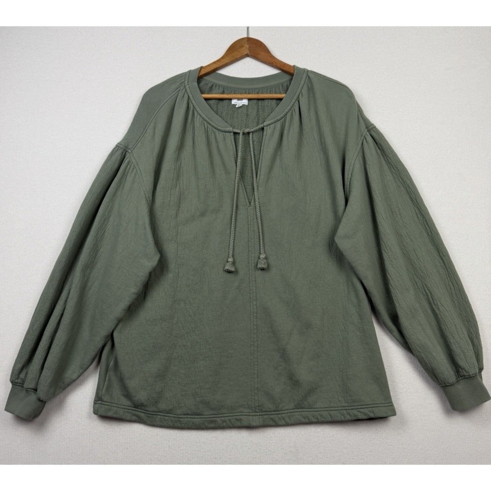 Aerie Gauzy Textured French Terry Sweatshirt Green Tassel Tie Small Lagenlook‎